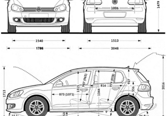 Volkswagen Golf VI (2008) (Фольцваген Гольф 6 (2008)) - чертежи (рисунки) автомобиля